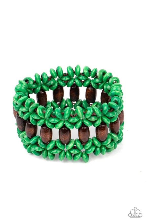 Bali Beach Retreat- green wood bracelet