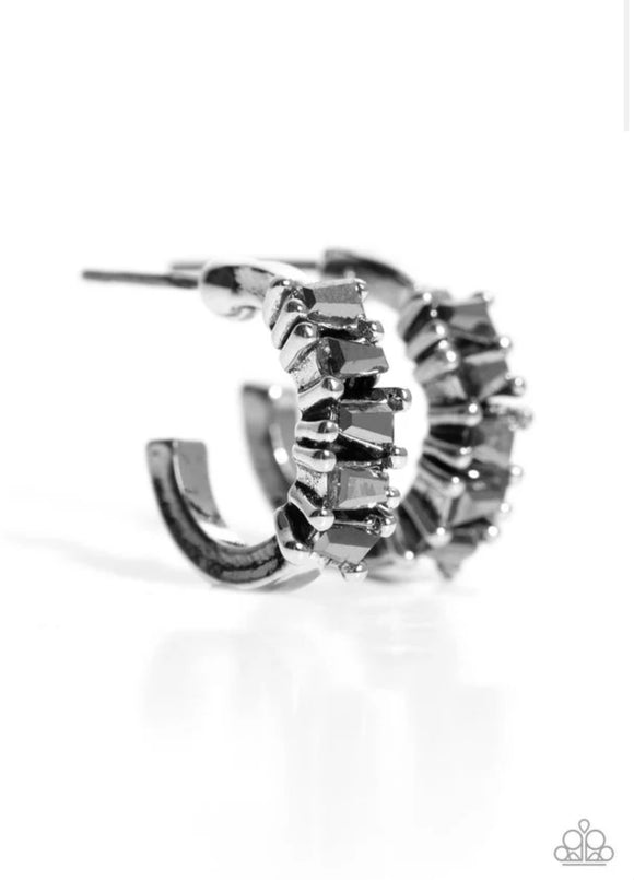 Rugged Rockstar- silver mini hoop earrings