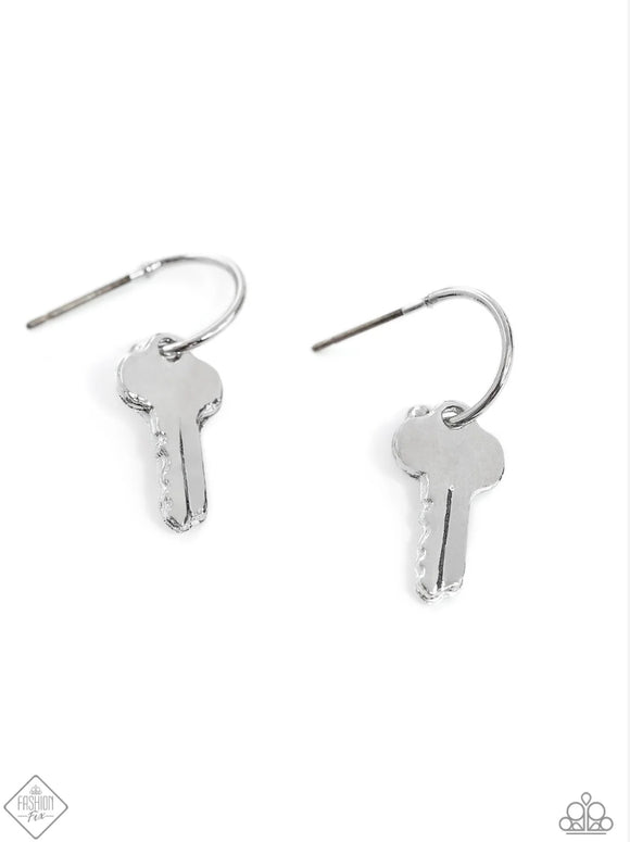 The Key to Everything- silver hoop earrings