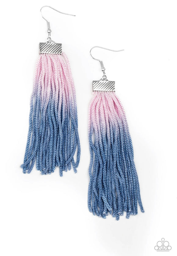 Paparazzi Dual Immersion pink/blue dipped tassel earrings