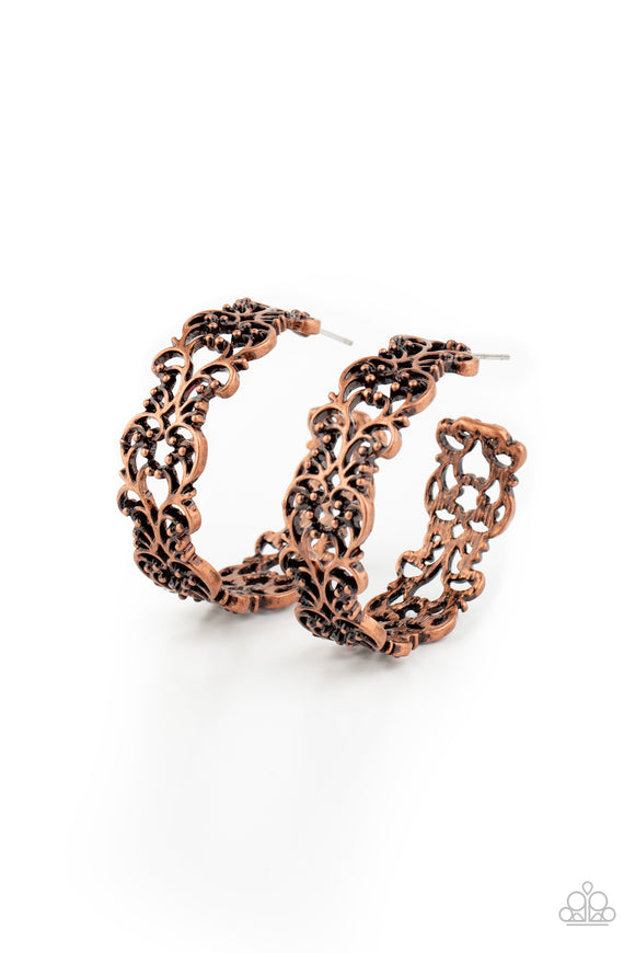 Laurel Wreaths - Copper hoop earrings