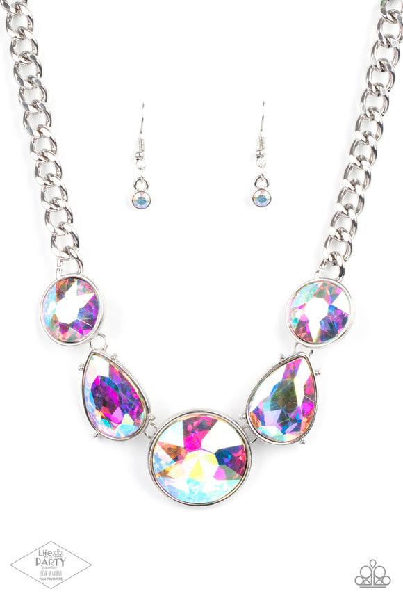 All The Worlds My Stage - Multi iridescent pink diamond necklace