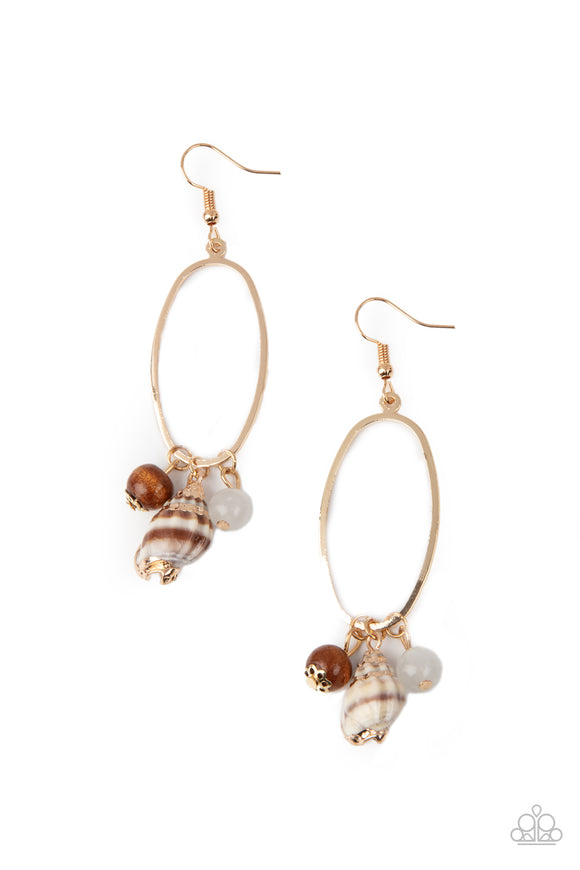 Golden Grotto - White shell earrings