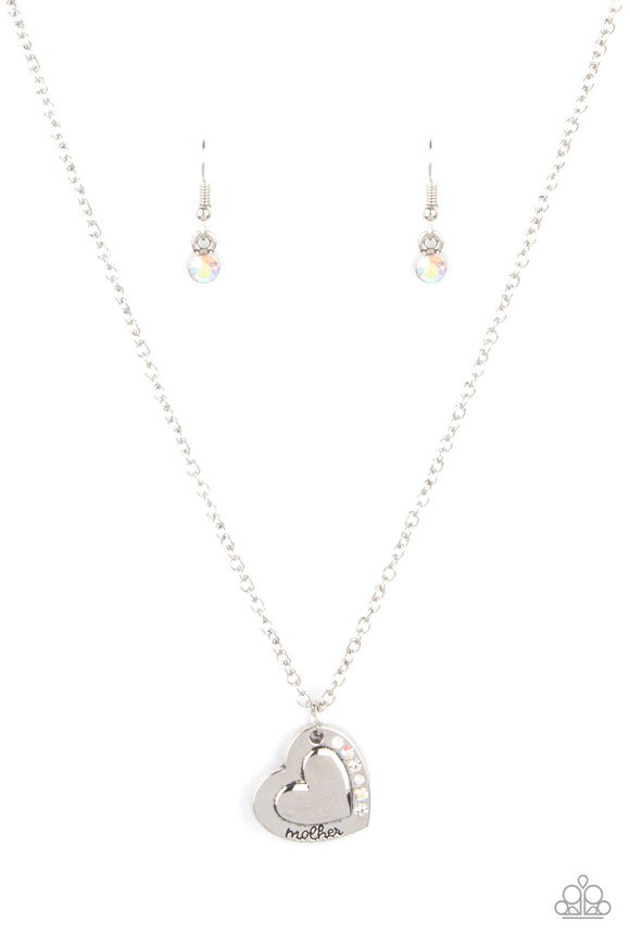 Happily Heartwarming - White iridescent MOTHER necklace