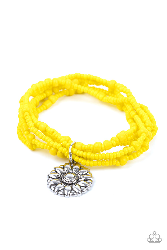 Badlands Botany - Yellow stretchy seed bead sunflower bracelet