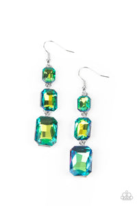 Cosmic Red Carpet - Green oil spill earrings