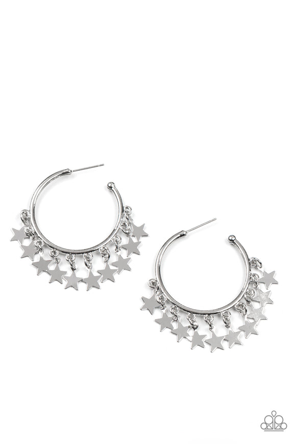 Happy Independence Day - Silver Star hoop earrings