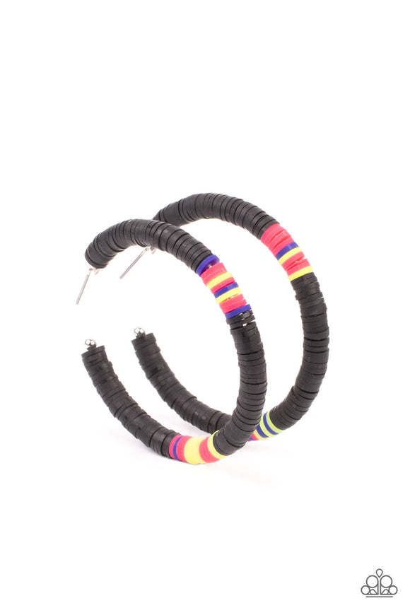 Colorfully Contagious - Black multi hoop earrings