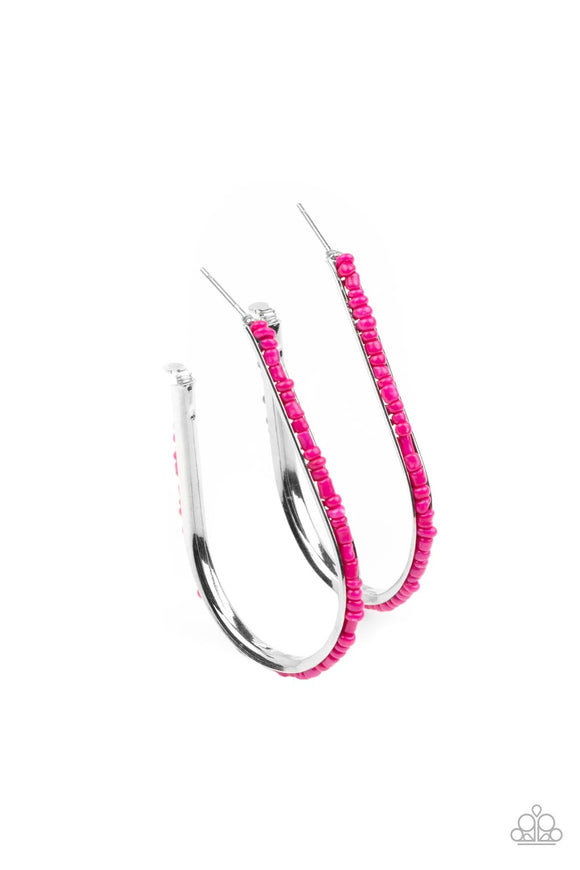 Beaded Bauble - Pink Seed bead hoop earrings