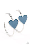 Kiss Up - Blue heart hoop earrings