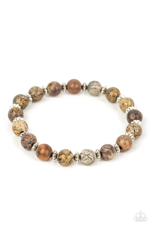 Keep The Peace - Silver brown stretchy urban bracelet unisex