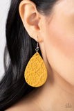 Stylishly Subtropical - Yellow leather earrings