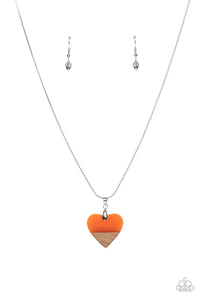 You Complete Me - Orange wooden heart necklace