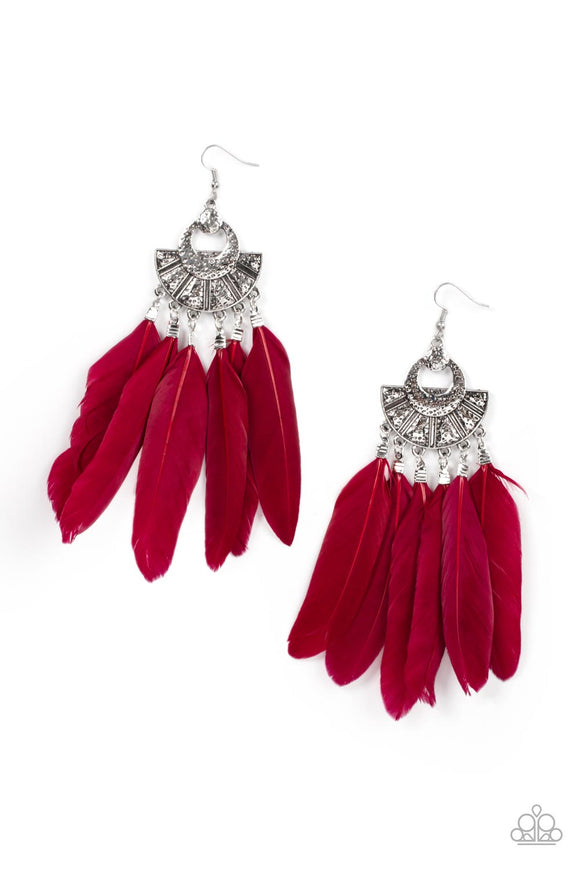 Plume Paradise - Red feather earrings