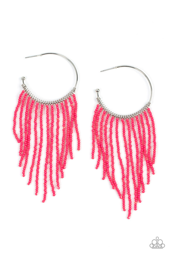 Saguaro Breeze - Pink seed bead hoop earrings