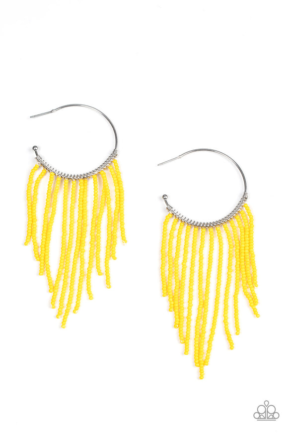 Saguaro Breeze - Yellow seed bead hoop earrings