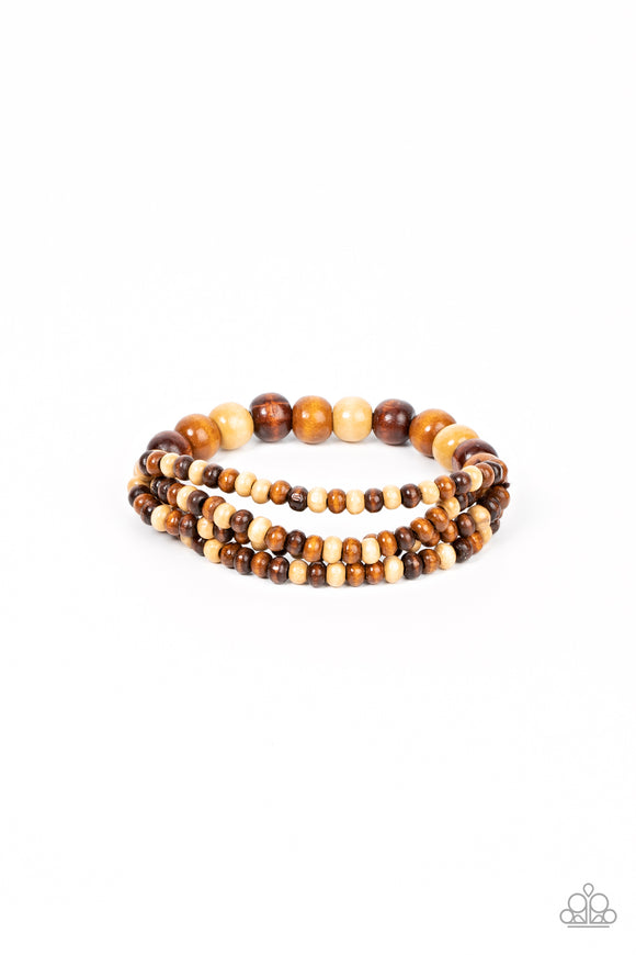 Oceania Oasis - Brown wood stretchy bracelet