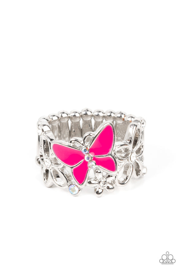 All FLUTTERED Up - Pink butterfly ring