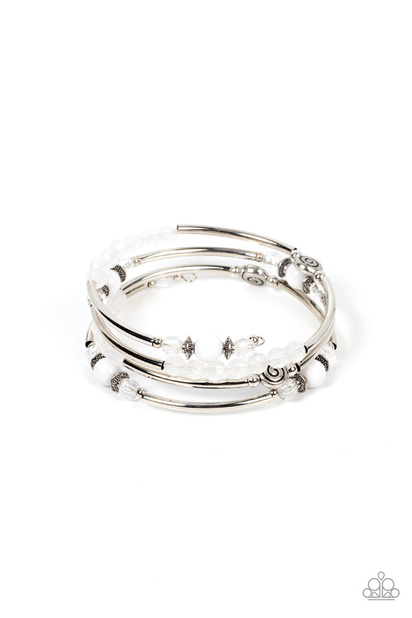 Whimsically Whirly - White coil bracelet