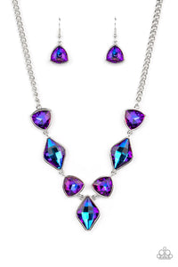 Glittering Geometrics - Purple oil spill necklace