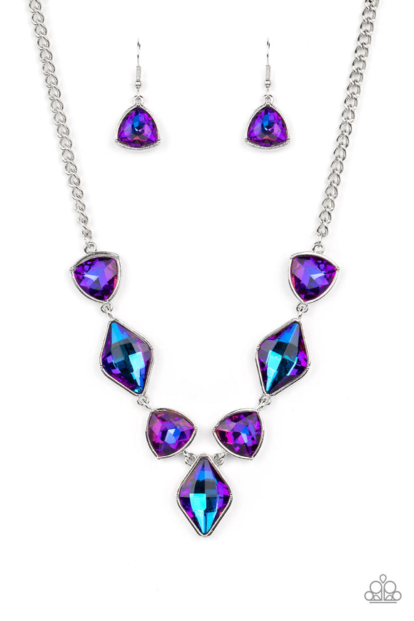 Glittering Geometrics - Purple oil spill necklace