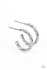 Triumphantly Textured - Silver small hoop earrings