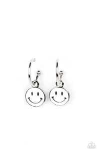 Subtle Smile - White mini hoop earrings