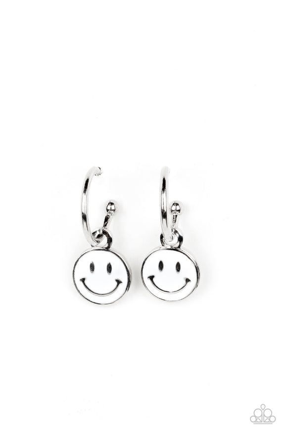 Subtle Smile - White mini hoop earrings