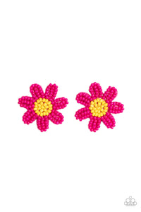 Sensational Seeds - Pink flower seed bead earrings