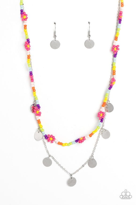 Rainbow Dash - Pink seed bead flower necklace