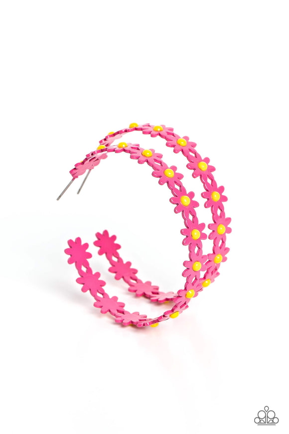 Daisy Disposition - Pink hoop earrings