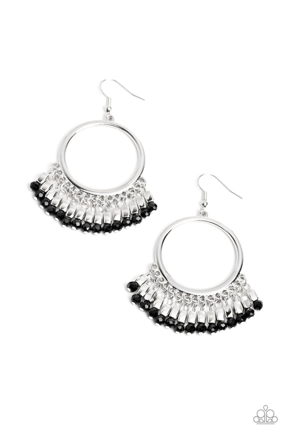 Fringe Fanfare - Black earrings