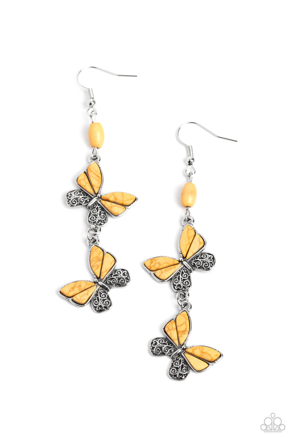 Spirited Soar - Yellow butterfly earrings