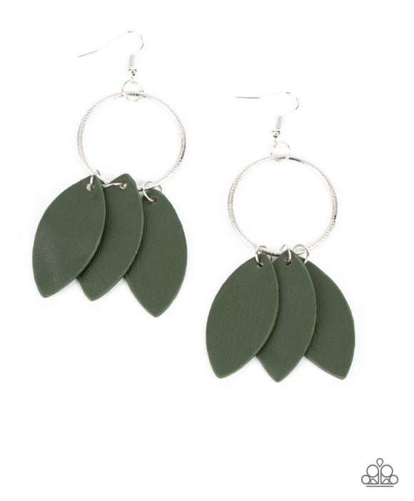 Paparazzi Leafy Laguna❤️green leather leaf earrings