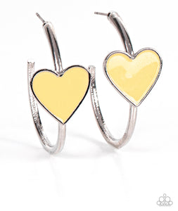 Paparazzi Kiss Up❤️yellow heart hoop earrings