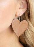 Paparazzi Country Crush❤️brown leather heart earrings