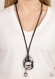 Harmonious Hardware- black lanyard necklace