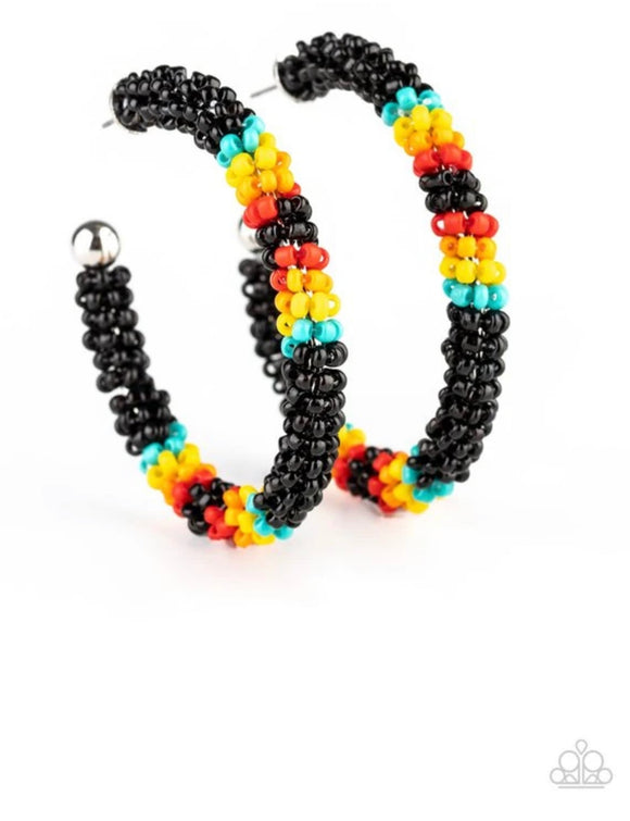 Paparazzi Bodaciously Beaded❤️black seed bead hoop earrings