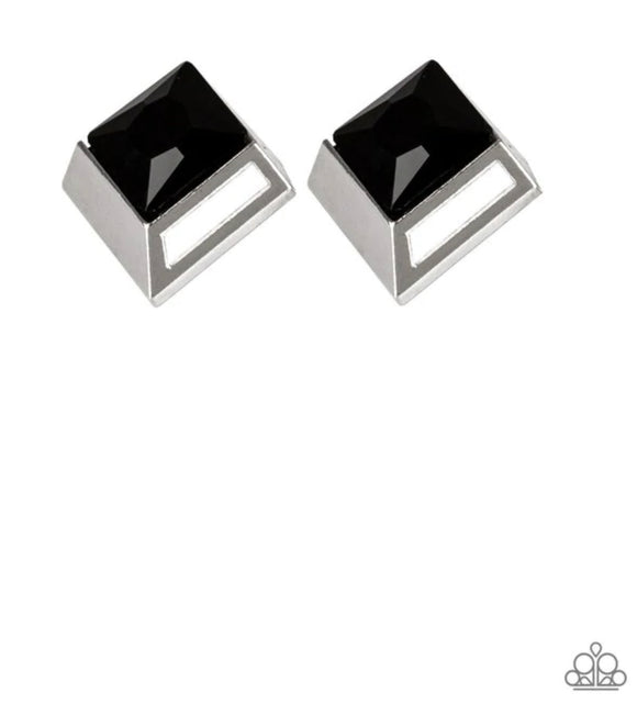 Stellar Square black post earrings