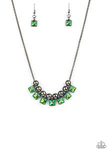 Graciously Audacious - green oil spill black necklace