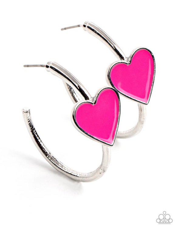 Paparazzi Kiss Up❤️pink heart hoop earrings