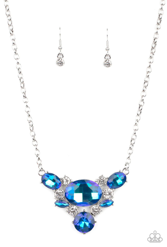 Cosmic Coronation- blue oil spill necklace