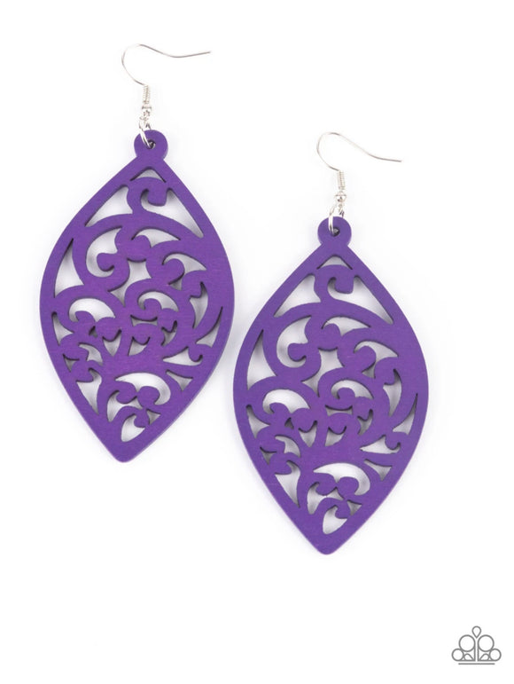 Paparazzi Coral Gardens❤️purple wood fishhook earrings