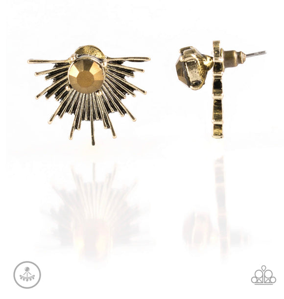 Dynamic brass post jacket earrings