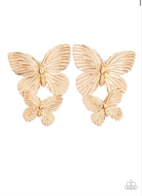 Blushing Butterflies- gold post earrings